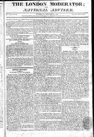 cover page of London Moderator and National Adviser published on November 30, 1814