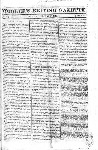 cover page of Wooler's British Gazette published on February 28, 1819