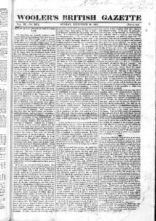 cover page of Wooler's British Gazette published on December 30, 1821
