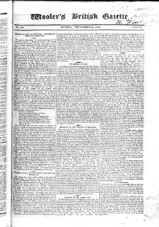 cover page of Wooler's British Gazette published on September 21, 1823