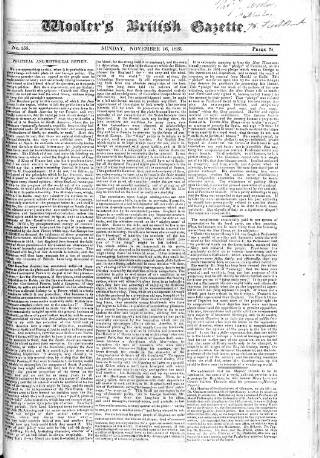 cover page of Wooler's British Gazette published on November 16, 1823