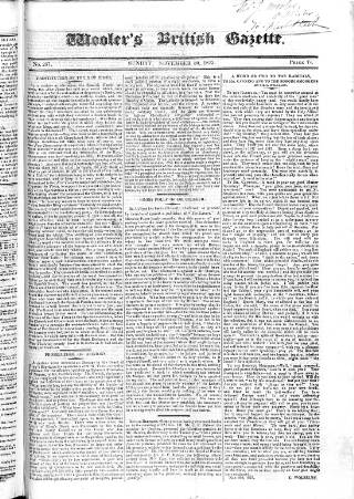 cover page of Wooler's British Gazette published on November 30, 1823