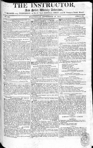 cover page of Instructor and Select Weekly Advertiser published on September 14, 1814