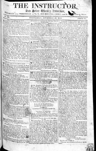 cover page of Instructor and Select Weekly Advertiser published on November 30, 1814