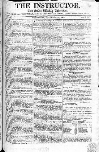 cover page of Instructor and Select Weekly Advertiser published on December 28, 1814