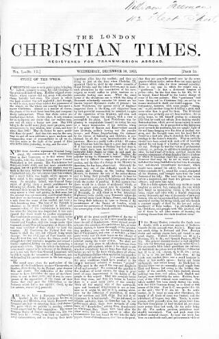 cover page of Christian Times published on December 30, 1863