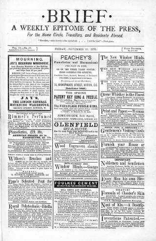 cover page of Brief published on November 15, 1878