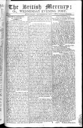 cover page of British Mercury or Wednesday Evening Post published on December 30, 1807