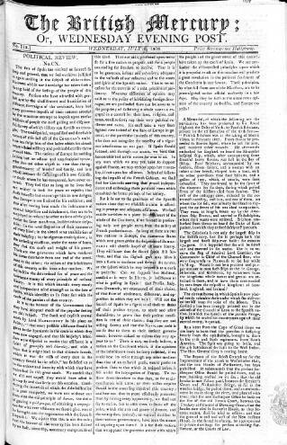 cover page of British Mercury or Wednesday Evening Post published on July 6, 1808