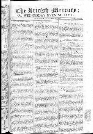 cover page of British Mercury or Wednesday Evening Post published on February 28, 1810