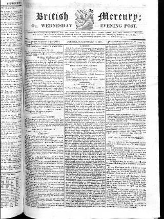 cover page of British Mercury or Wednesday Evening Post published on September 18, 1811