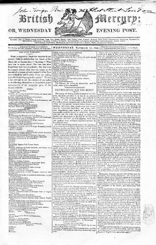 cover page of British Mercury or Wednesday Evening Post published on November 15, 1820