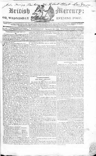 cover page of British Mercury or Wednesday Evening Post published on February 28, 1821