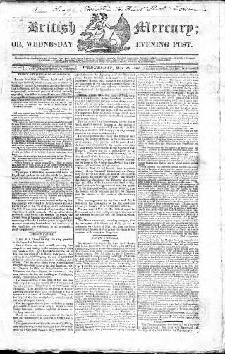 cover page of British Mercury or Wednesday Evening Post published on May 29, 1822