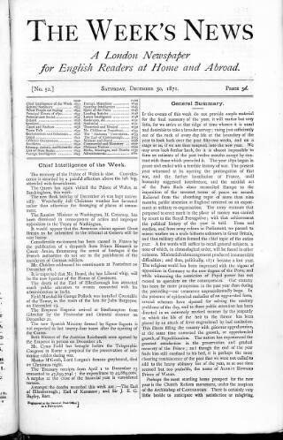 cover page of Week's News (London) published on December 30, 1871