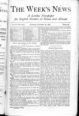 cover page of Week's News (London) published on November 30, 1872