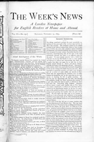 cover page of Week's News (London) published on November 15, 1873