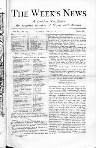 cover page of Week's News (London) published on February 28, 1874