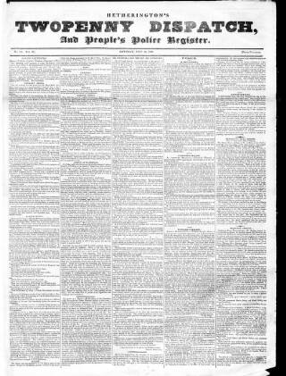 cover page of Hetherington's Twopenny Dispatch published on July 30, 1836