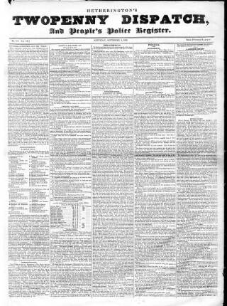 cover page of Hetherington's Twopenny Dispatch published on September 3, 1836