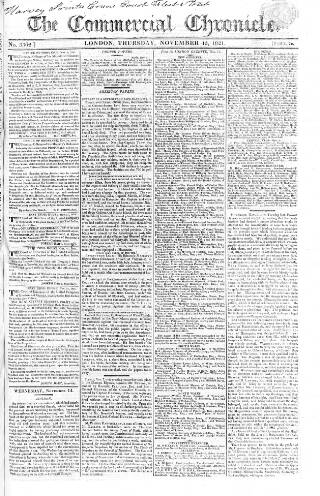 cover page of Commercial Chronicle (London) published on November 15, 1821