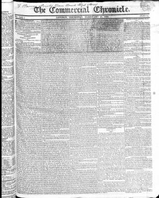 cover page of Commercial Chronicle (London) published on February 28, 1822