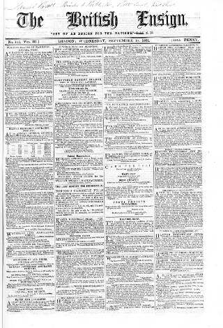 cover page of British Ensign published on September 18, 1861