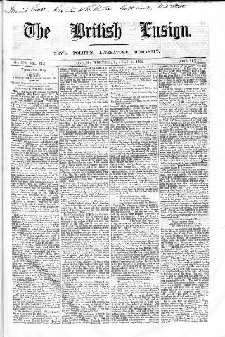cover page of British Ensign published on July 6, 1864