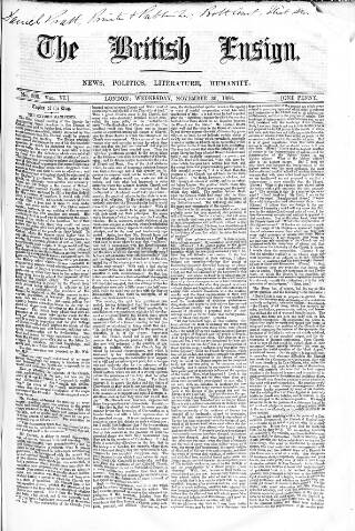 cover page of British Ensign published on November 30, 1864