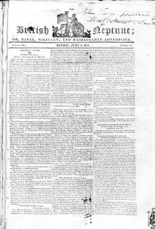 cover page of British Neptune published on July 6, 1818