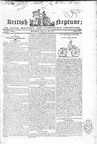 cover page of British Neptune published on February 28, 1819