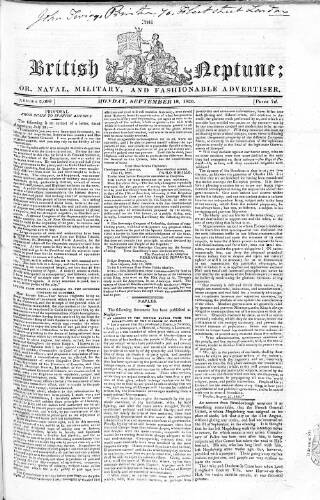 cover page of British Neptune published on September 18, 1820