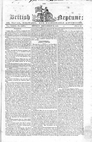 cover page of British Neptune published on December 30, 1822