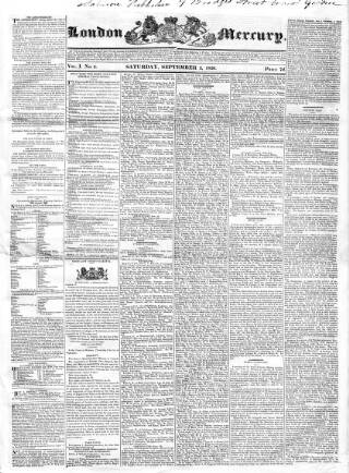 cover page of London Mercury published on September 2, 1826