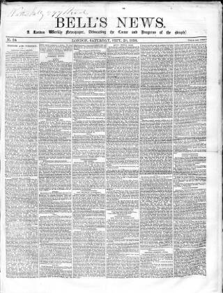 cover page of Bell's News published on September 20, 1856