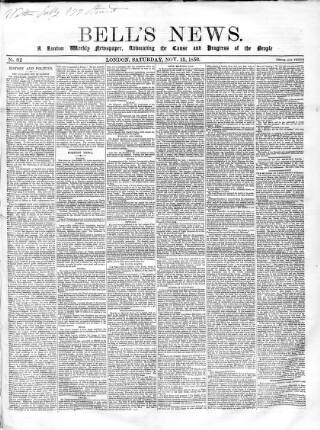 cover page of Bell's News published on November 15, 1856