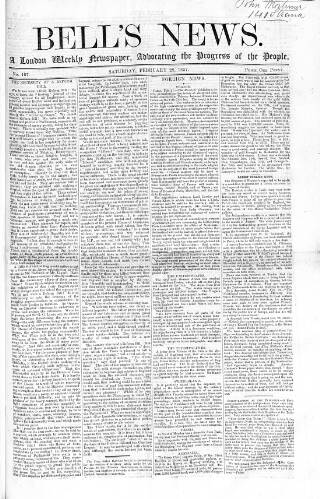 cover page of Bell's News published on February 28, 1857