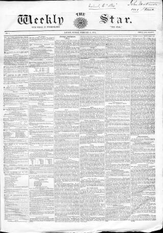cover page of Weekly Star and Bell's News published on February 8, 1857