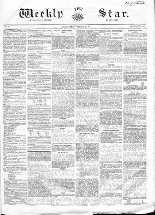 cover page of Weekly Star and Bell's News published on February 15, 1857