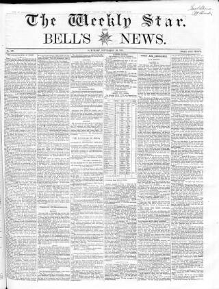 cover page of Weekly Star and Bell's News published on September 19, 1857