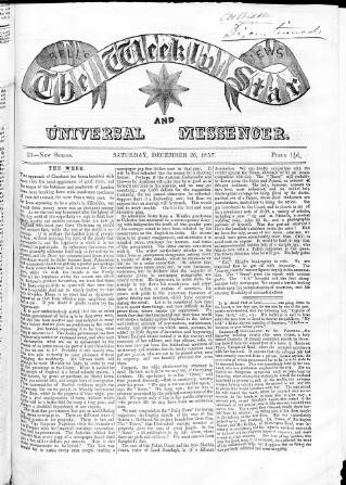 cover page of Weekly Star and Bell's News published on December 26, 1857