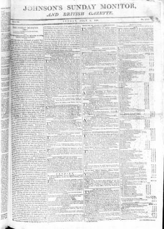 cover page of Johnson's Sunday Monitor published on July 6, 1806