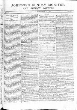 cover page of Johnson's Sunday Monitor published on November 15, 1807