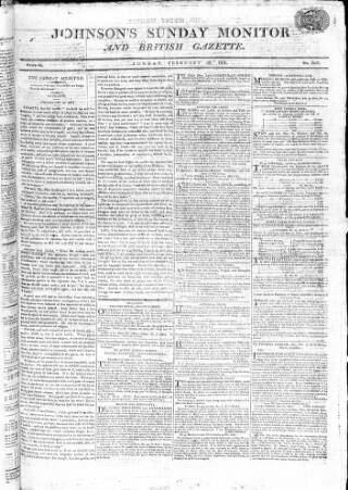cover page of Johnson's Sunday Monitor published on February 28, 1808