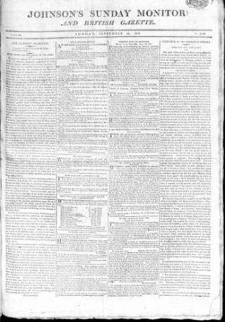 cover page of Johnson's Sunday Monitor published on September 18, 1808