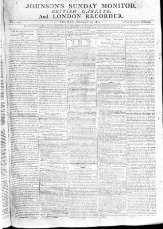 cover page of Johnson's Sunday Monitor published on December 30, 1810