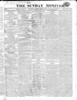 cover page of Johnson's Sunday Monitor published on February 28, 1819