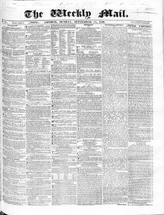 cover page of Weekly Mail (London) published on September 18, 1859