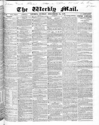 cover page of Weekly Mail (London) published on December 11, 1859