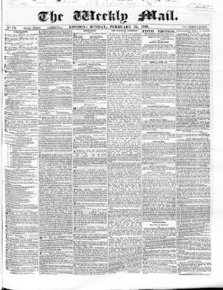 cover page of Weekly Mail (London) published on February 12, 1860